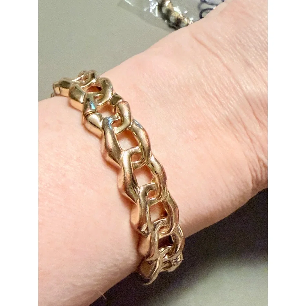 Womens Rose Gold Tone Chunky Curb Link Bangle Bracelet Statement Jewelry